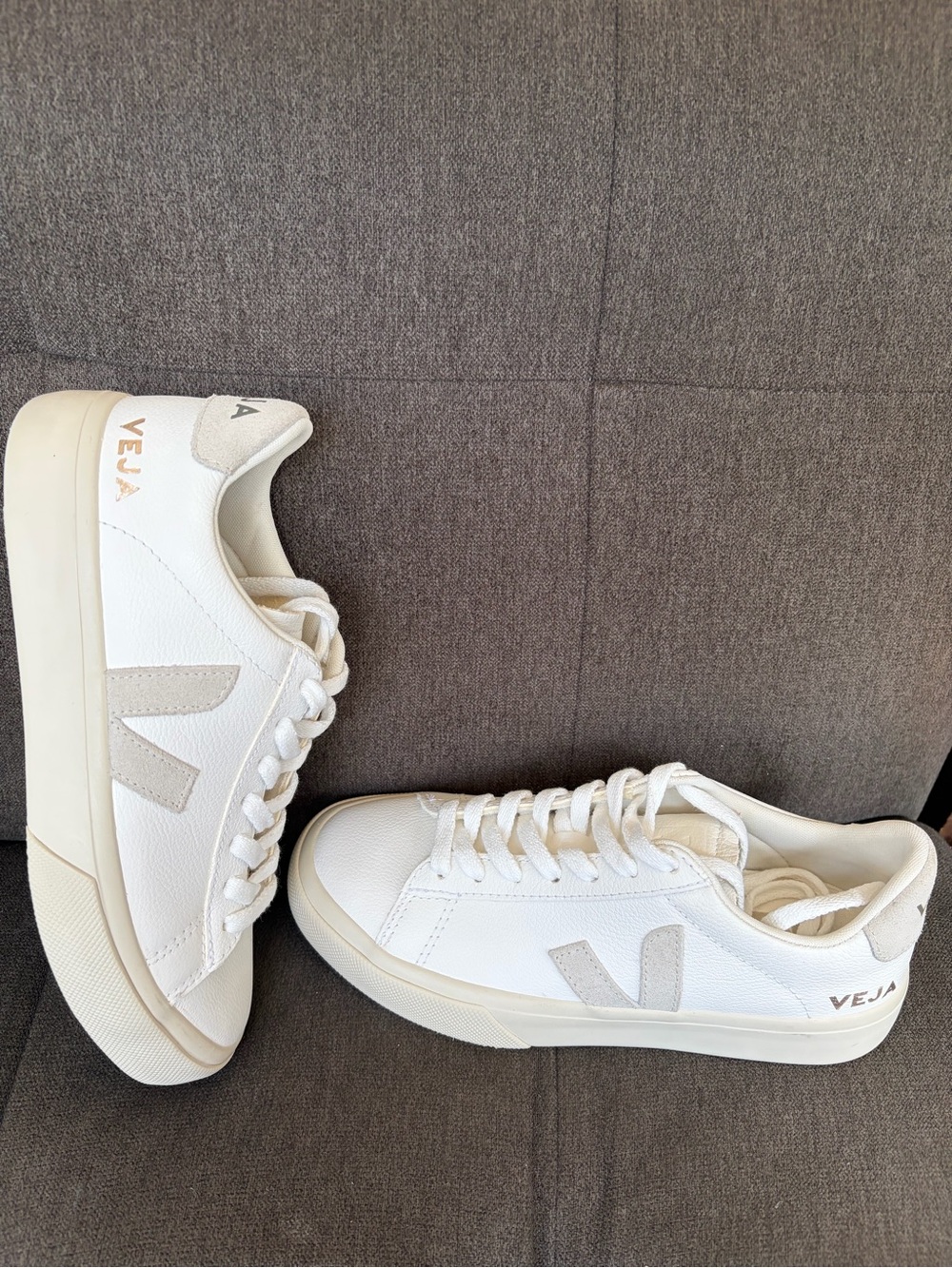 Veja White Low-Top Sneakers with Grey Suede V